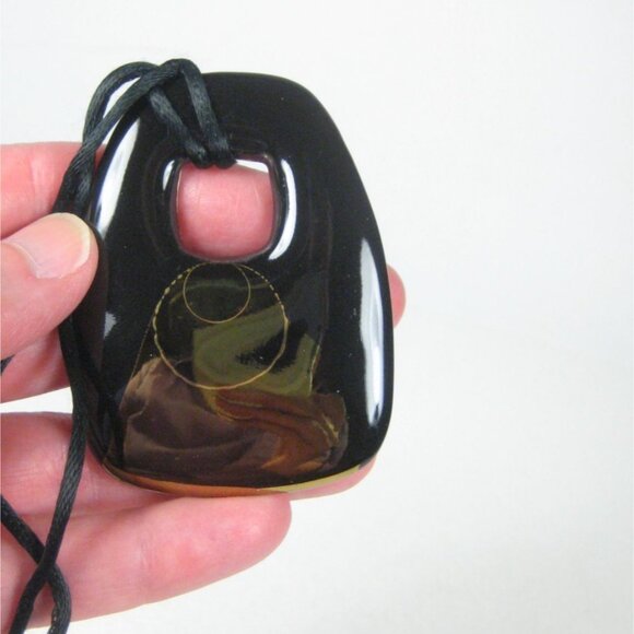 Ceramic Necklace Pendant Geometric Statement Cord Strand 26 Inch Signed G - Picture 7 of 12